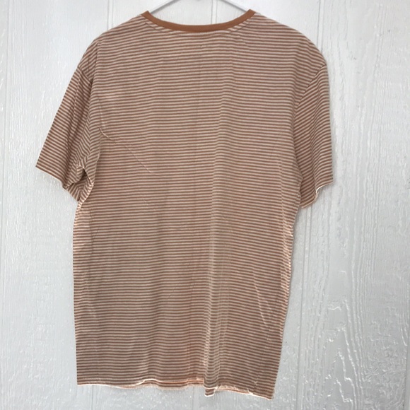 PacSun Men's Large Basic Short Sleeve Scallop Fit T-Shirt Striped Tan And White - Picture 2 of 5